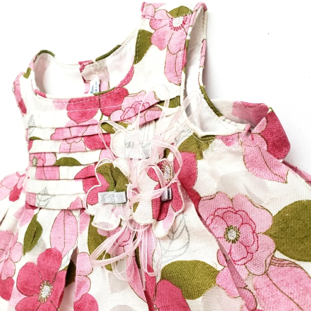 Mayoral Nwot Creme/Pink/Green Floral Puff Sleeve Dress